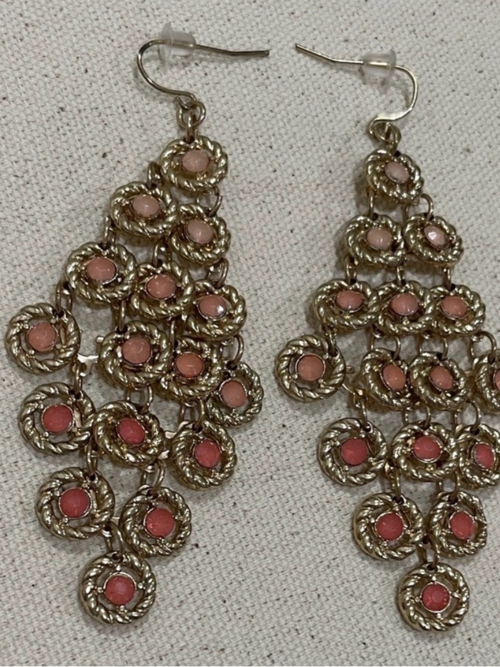 Gold-Tone Pink Multi-Row Dangle Earrings